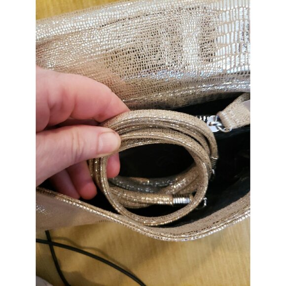 BCBGeneration Gold Crossbody Clutch Bag Night Out Disco Glam Reptile Embossed - Picture 2 of 8